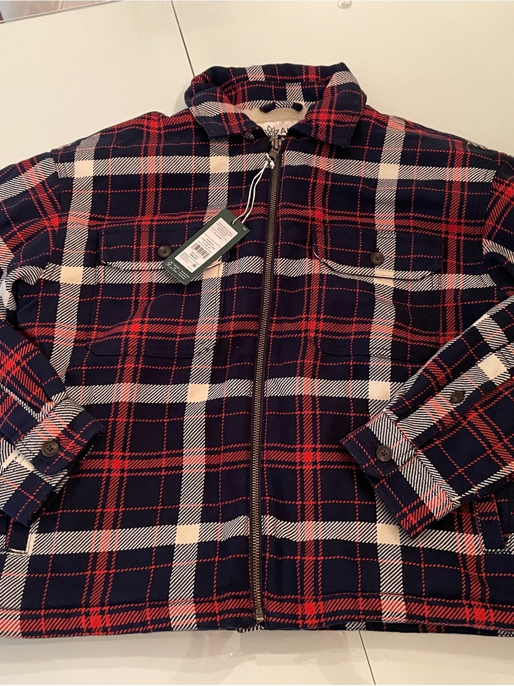 Alpine Design Navy, Red & White Plaid Zip Jacket